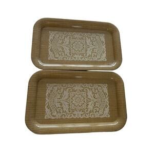 Vintage Metal Serving Trays Lace Design Lithograph set of 2